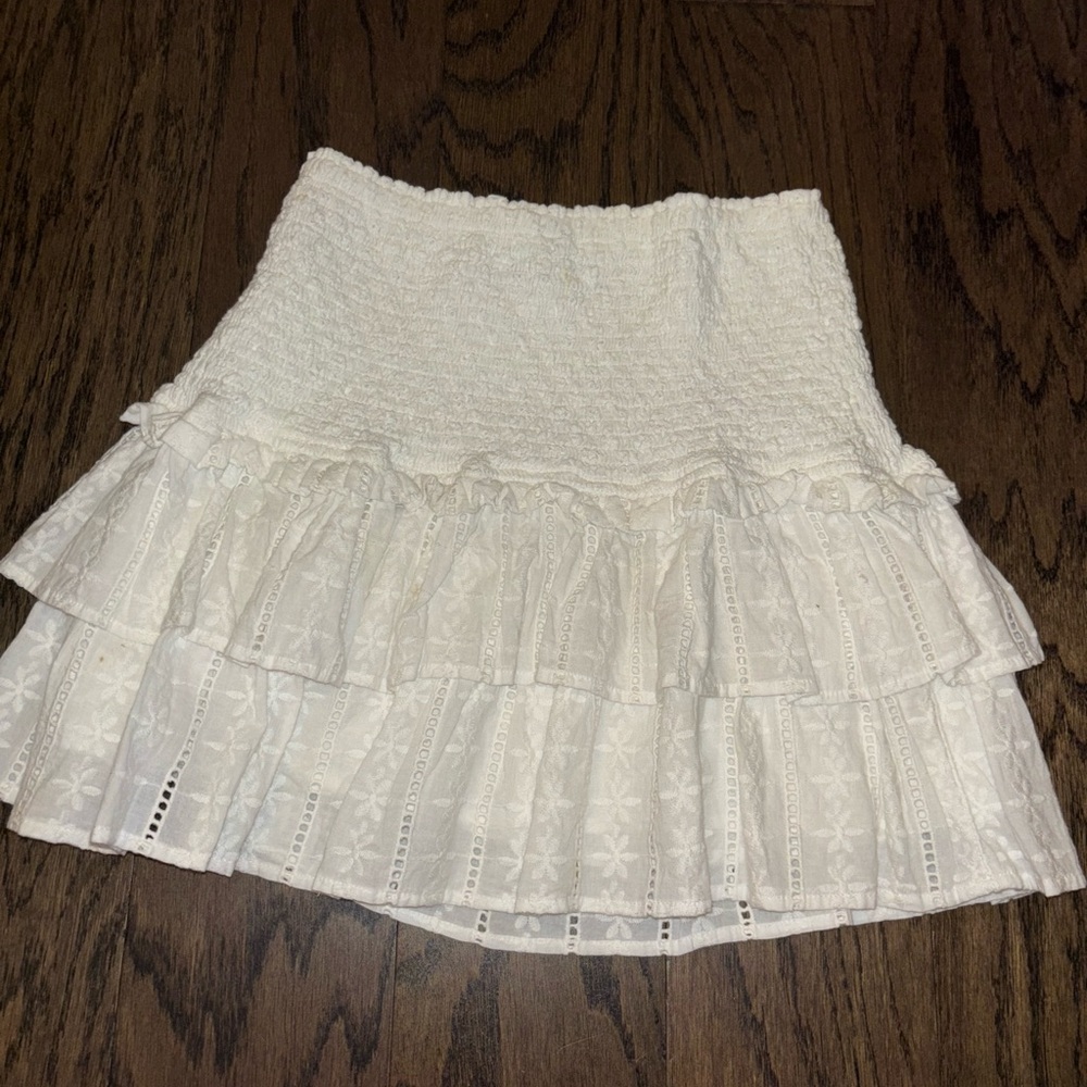 White Mini Bubble Skirt with Ruffled Tiers for Resort Wear